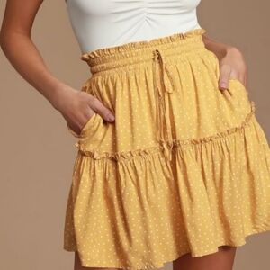 Lulus NWT Yellow Polka Dot Ruffle Mini Skirt